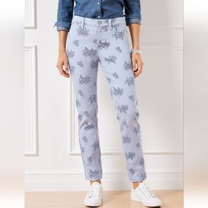 New Talbots Curvy Light Blue Denim Floral Slim Ankle Jeans